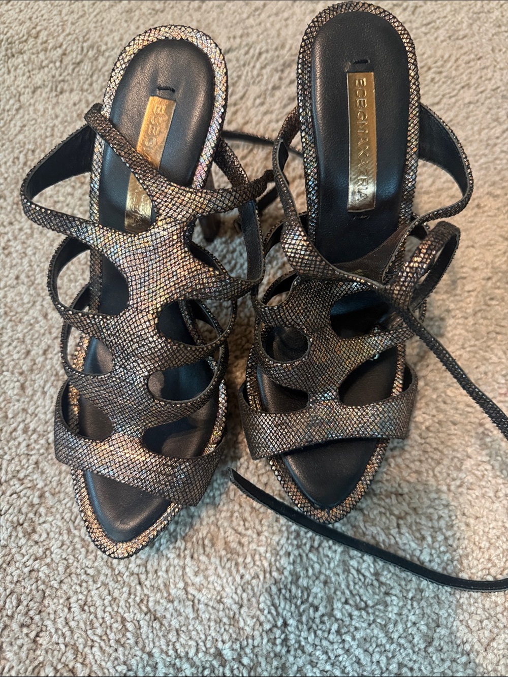 BCBGMaxAzria Bronze Shimmer Strappy Heels